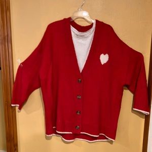 Red Cardigan with Heart and Matching Tee